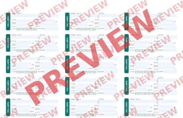 Watermarked, low-resolution partial preview: Vial Label Pack sheet