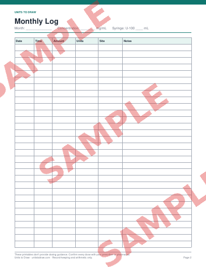 Low-resolution SAMPLE-watermarked preview of the monthly log page